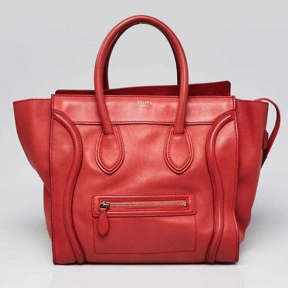 Celine Vermillion Smooth Calfskin Leather Mini Luggage Tote Bag - Picture 1 of 12